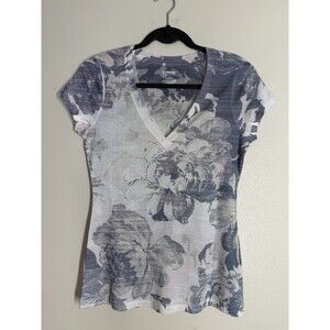 Vtg Women's Y2K AOP Burn Out Top Fairy Emo Goth Grunge Punk Rhinestones V Neck S